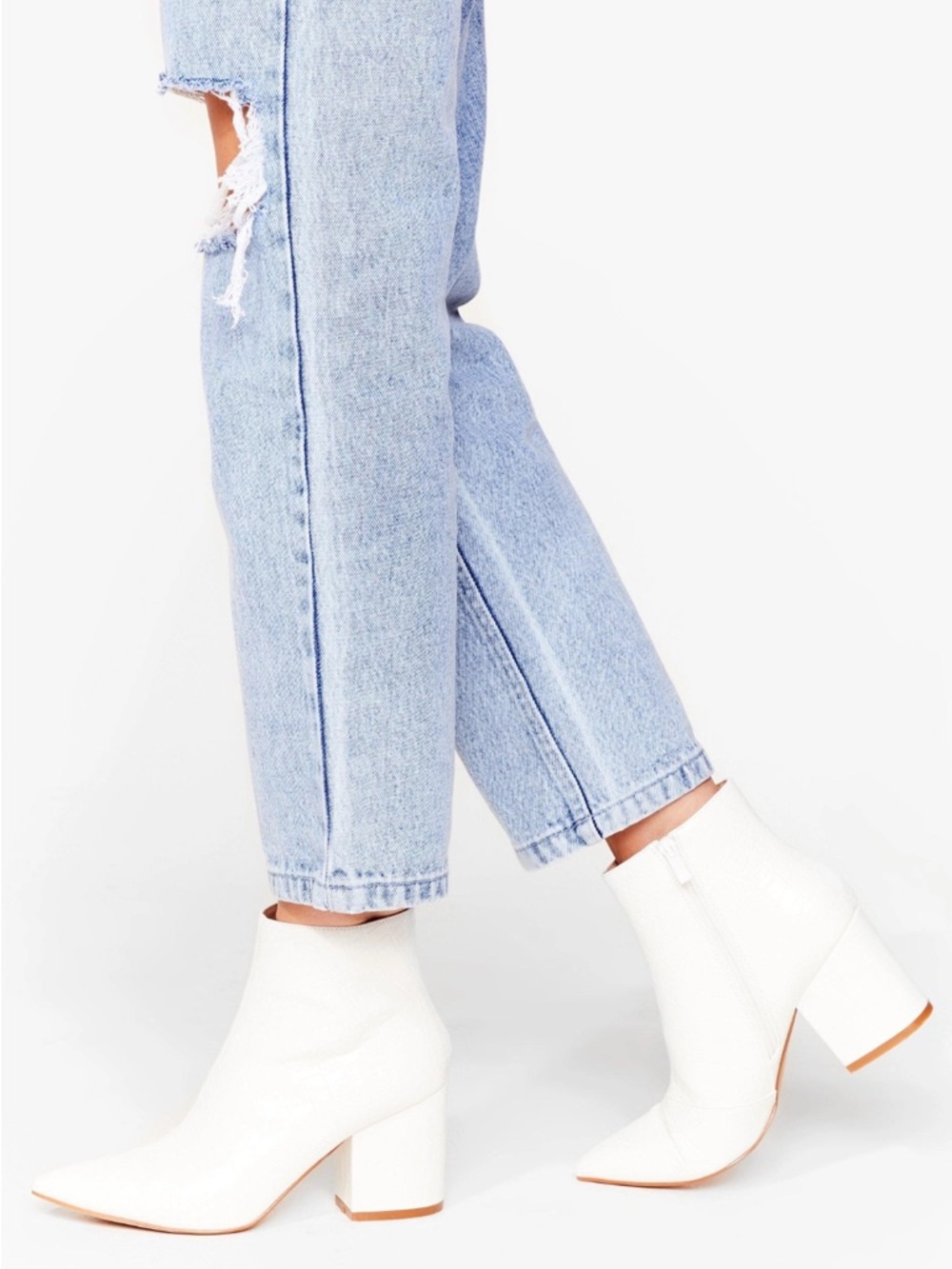 Nasty Gal White Pointed Block Heel Ankle Boots